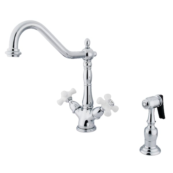 Heritage 2-Handle Kitchen Faucet W/Brass Sprayer & 8" Plate, Chrome